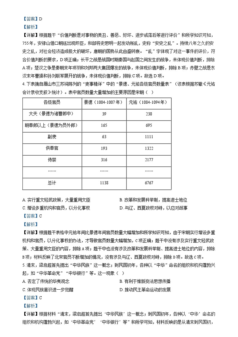 精品解析：2024年四川省眉山市中考文科综合试题-初中历史（解析版）02