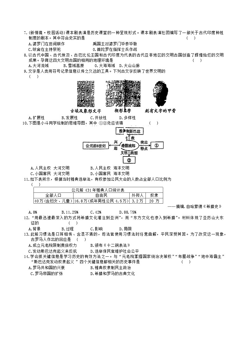 辽宁省实验中学2024-2025学年部编版九年级上学期开学考试历史试题02