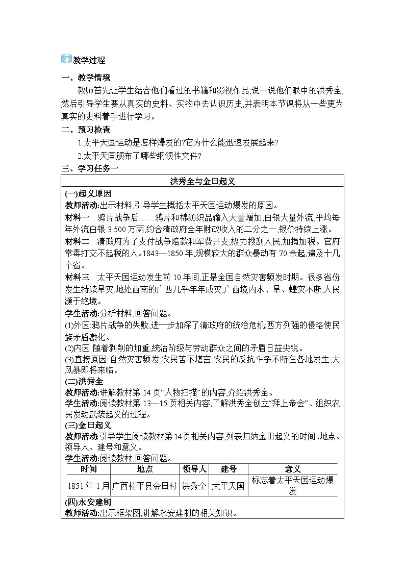 人教版（2024）八年级历史上册第3课太平天国运动教案第2页