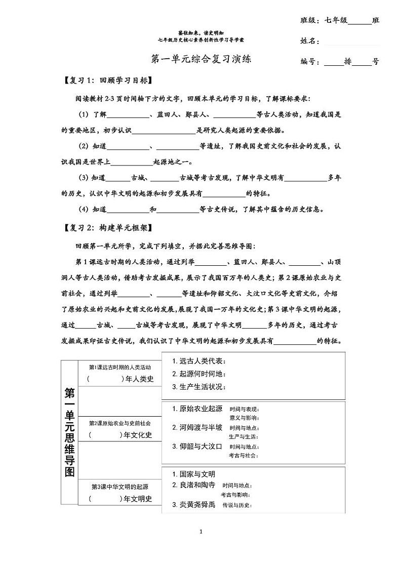 【2024版新教材考点跟踪】部编版七上第一单元综合复习演练知识回顾+中考真题精选精练01