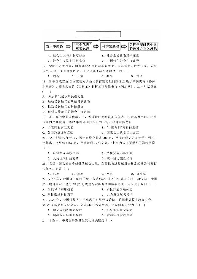 [历史][期末]福建省福州市福清市2023～2024学年部编版八年级下学期期末试题(有解析)03