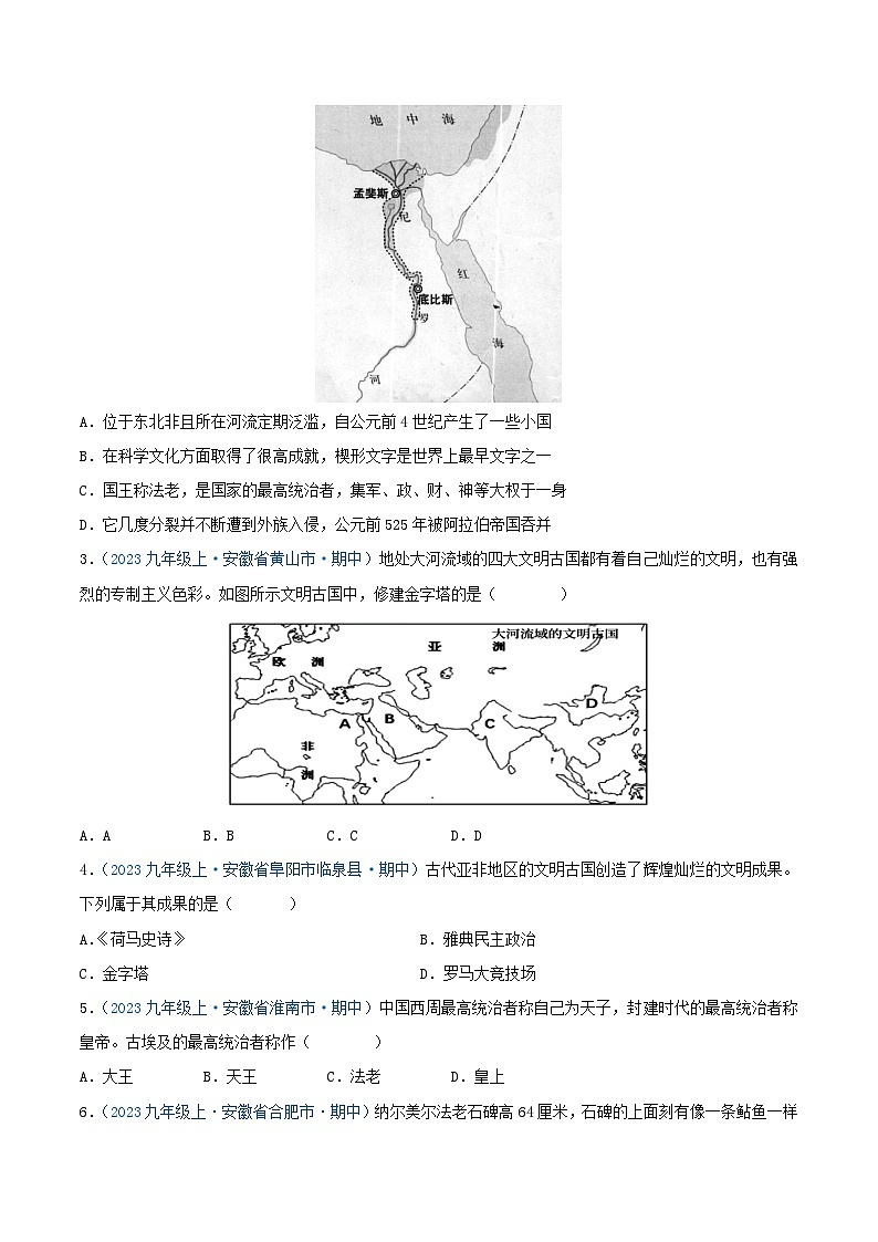 2024年九年级历史上册期中真题汇编 第一单元 古代亚非文明（原卷版）（安徽专用）第2页