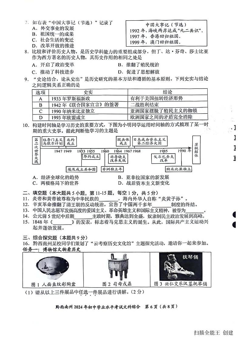 2024年贵州省黔西南州中考历史试卷02