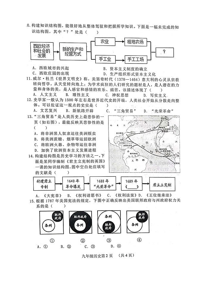 山东省菏泽市巨野县2023-2024学年部编版九年级上学期期中历史试题02
