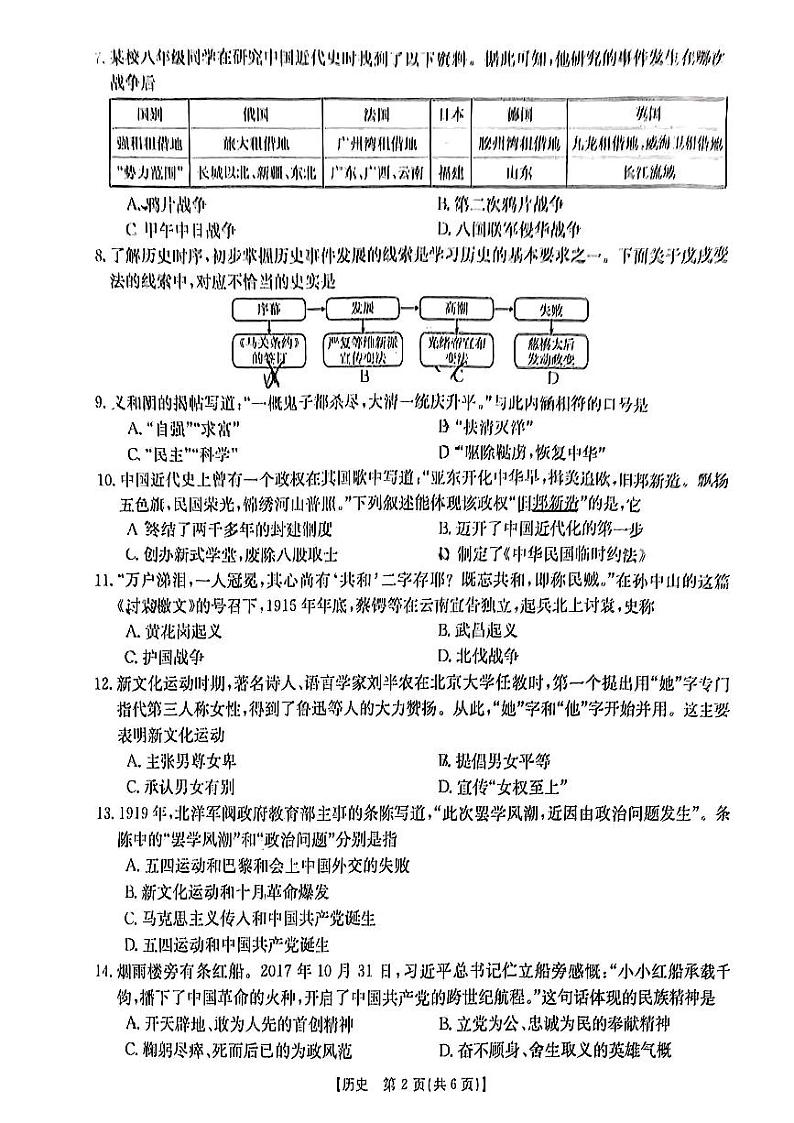 山西省吕梁市2023-2024学年八年级上学期期中考试历史试卷02