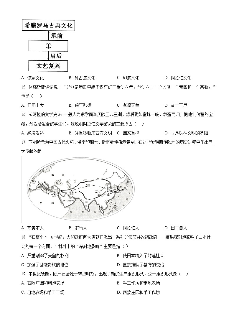 吉林省长春市第一〇八学校2024-2025学年九年级上学期第一次月考历史试题（原卷版）第3页