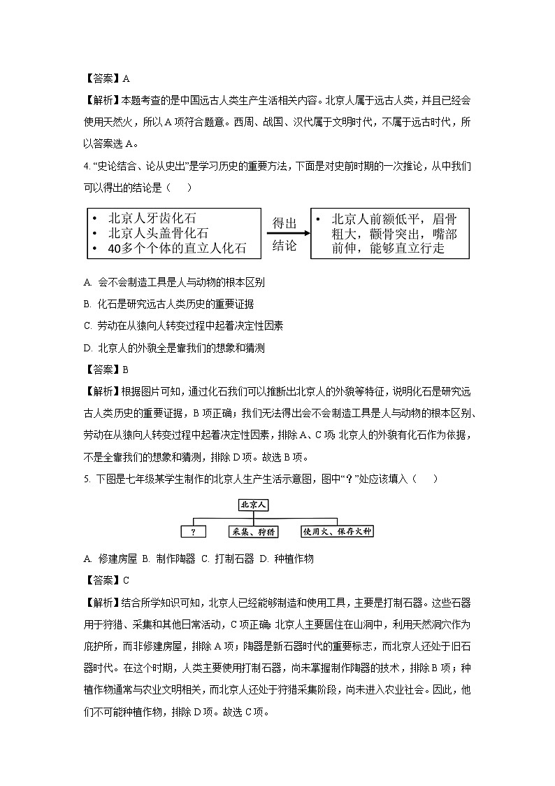 [历史]广东省清远市阳山县2024～2025学年七年级上学期9月月考试题(解析版)02