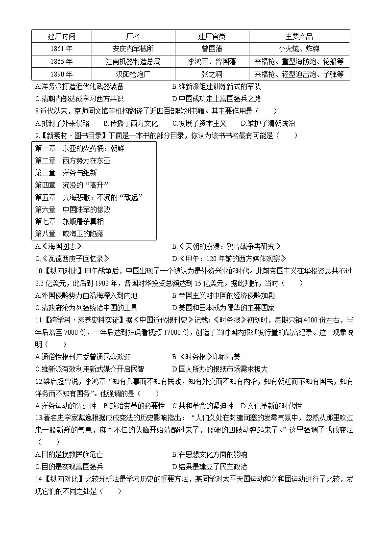 山西省太原市小店区崇实中学2024_2025学年上学期八年级第一次月考历史试卷第2页