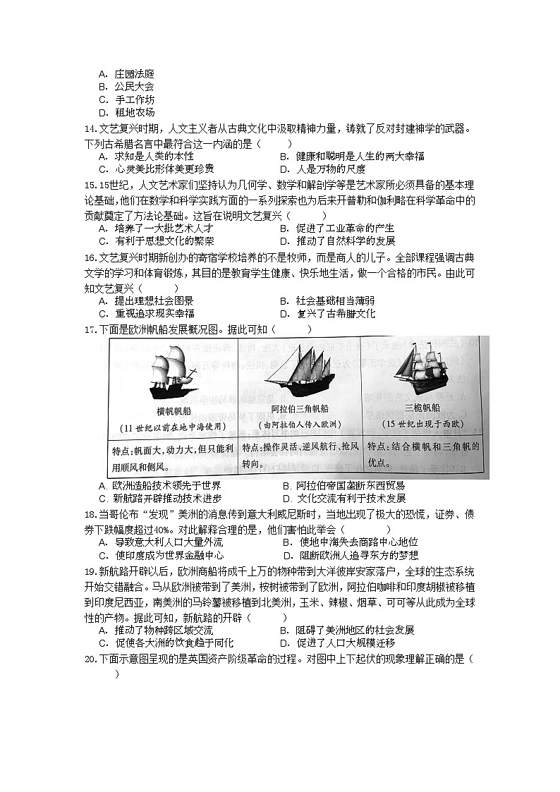 广东省阳江市田家炳学校2024—2025学年部编版九年级历史上学期9月培优测试卷03