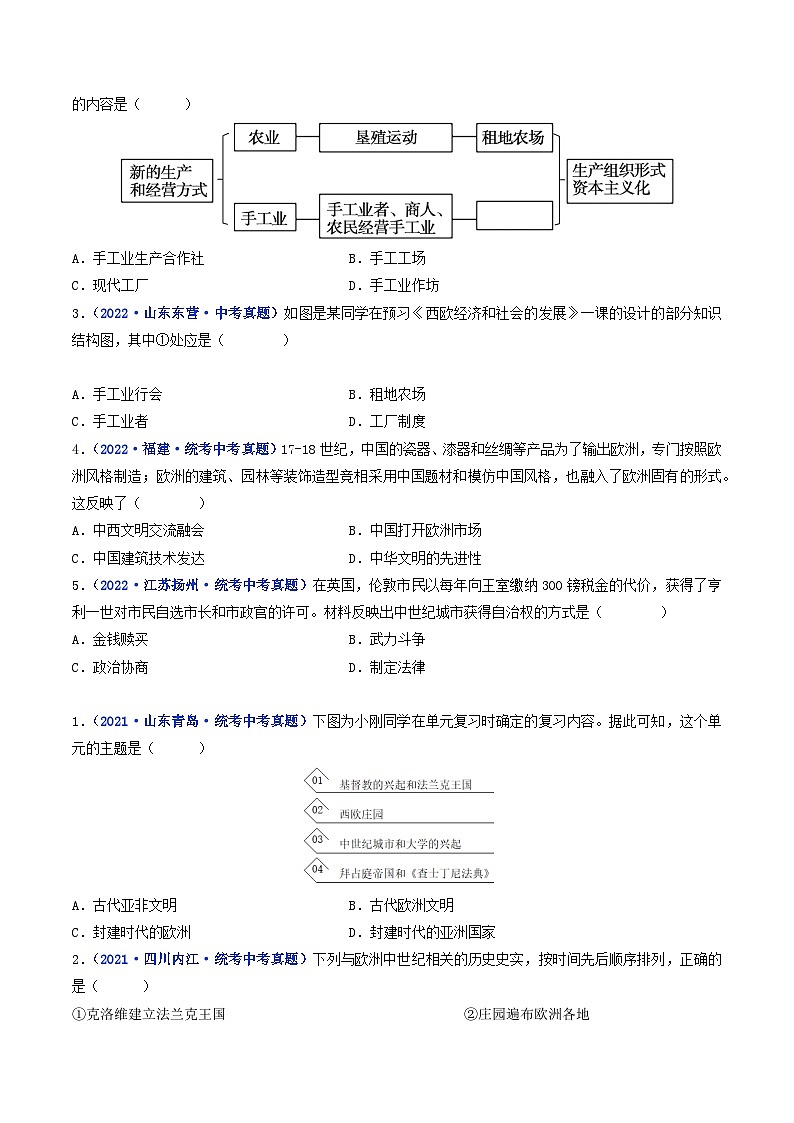 三年(2021-2023)中考历史真题分项汇编(全国通用)第13课西欧经济和社会的发展(原卷版+解析)第2页