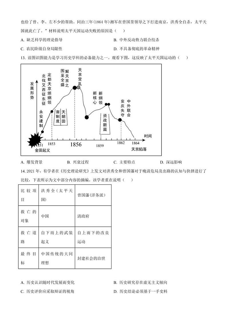 [历史]山东省聊城市临清市京华中学2024～2025学年部编版八年级上学期第一次学情调研月考试题原题版03