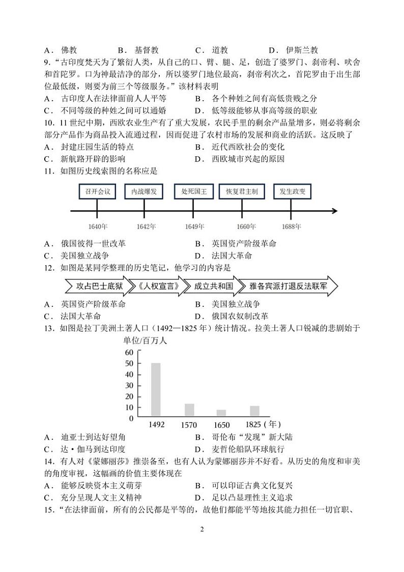 [历史]江苏省苏州市2024～2025学年度第一学期九年级第一次月考卷(有答案)第2页
