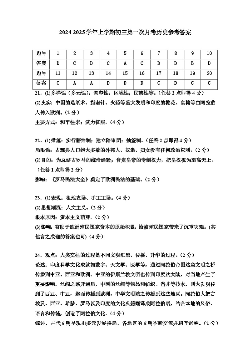 初三历史参考答案第1页