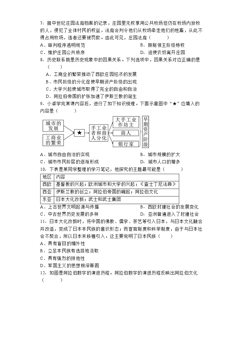湖北省省直辖县级行政单位仙桃、天门、潜江九年级联考协作体2024-2025学年九年级上学期9月月考历史试题02