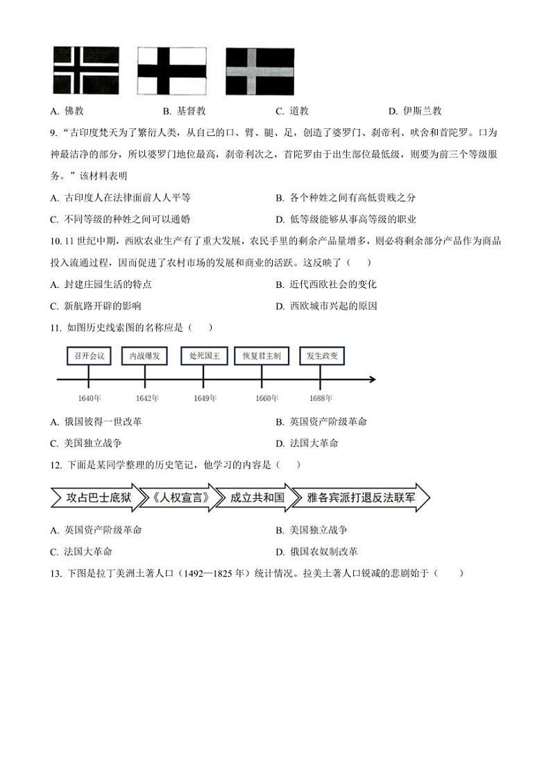 [历史]江苏省苏州市2024～2025学年九年级上学期第一次月考试题(有解析)第2页