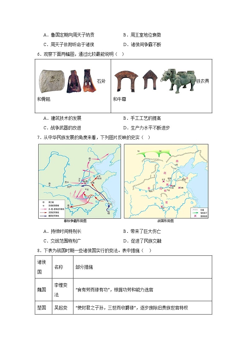 2024版新教材七上：第二单元  夏商周时期：奴隶制王朝的更替和向封建社会的过渡（单元测试卷）（原卷版）第2页
