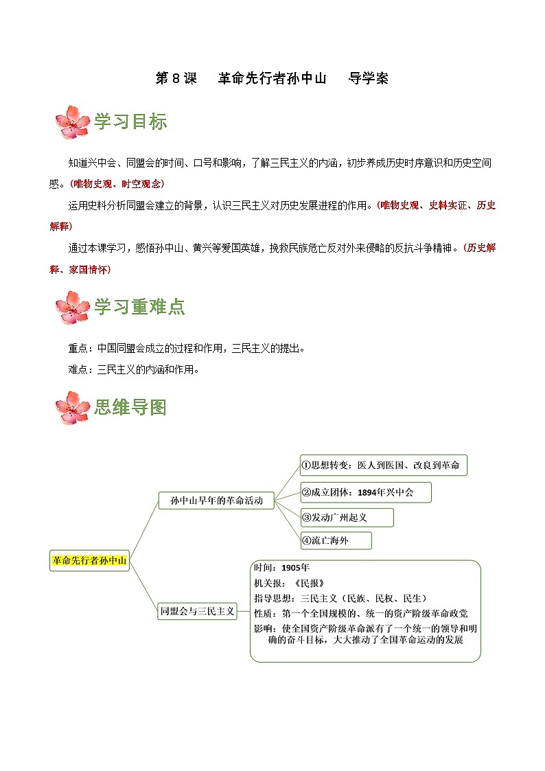 人教版初中历史八上 第8课革命先行者孙中山 课件+学案+作业+教学设计01