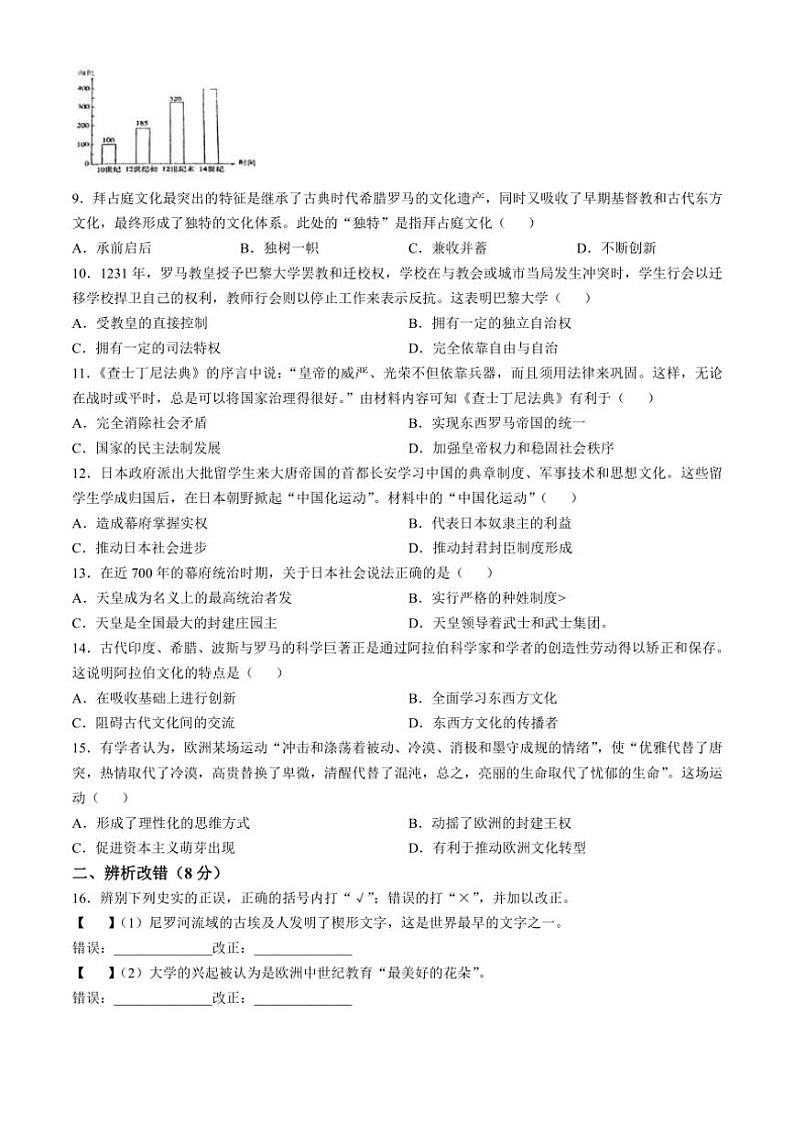 [历史]安徽省六安市金安区六安皋城中学2024～2025学年九年级上学期10月月考试题(有答案)第2页