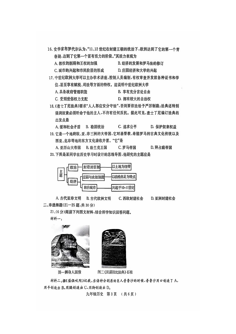 河南省安阳市滑县八里营乡初级中学2024-2025学年九年级上学期10月月考历史试题第3页