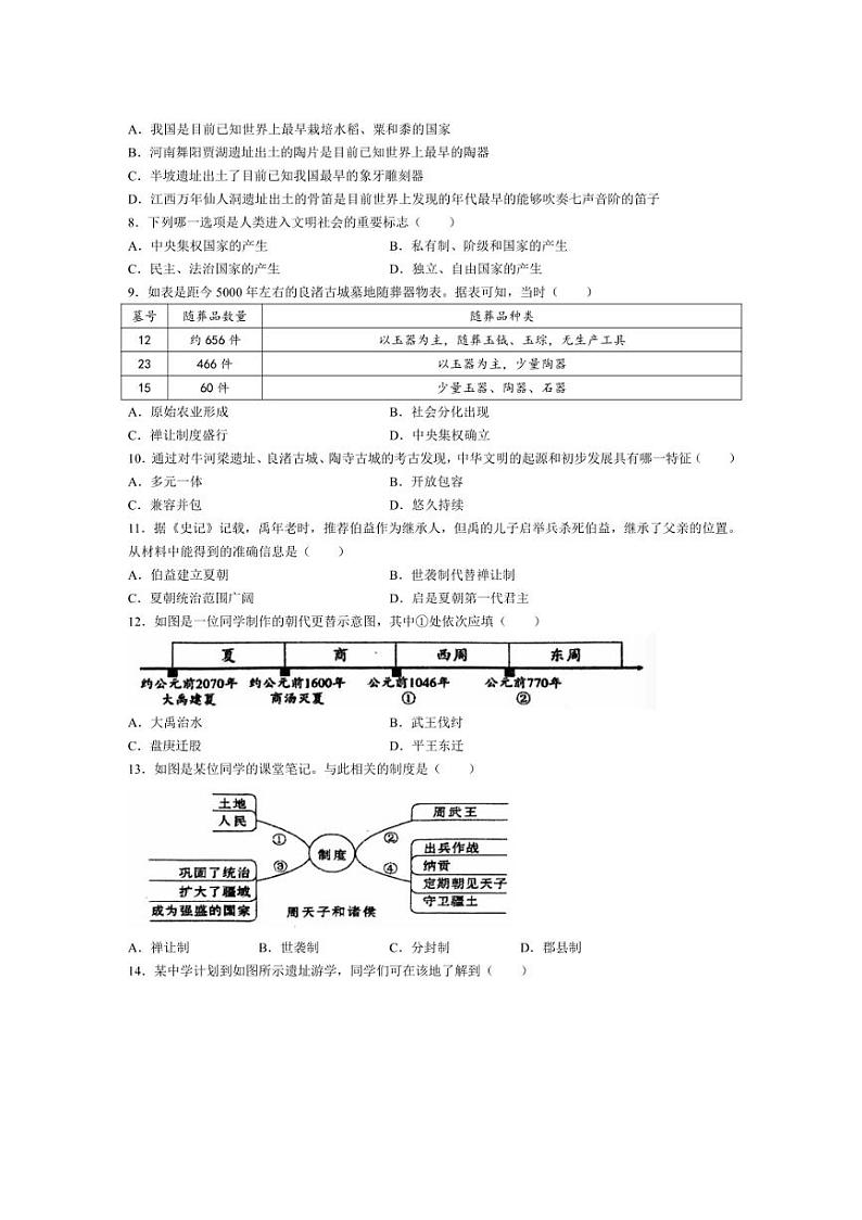 [历史]辽宁省大连市瓦房店市2024～2025学年部编版七年级上学期10月份月考试卷(含答案)第2页