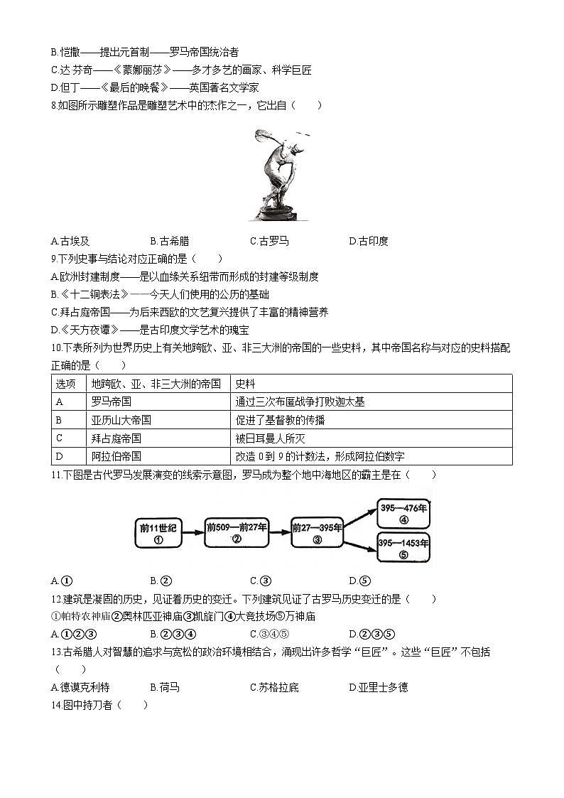 西安市莲湖区庆安初级中学2024-2025学年部编版九年级历史上学期月考试题(无答案)第2页