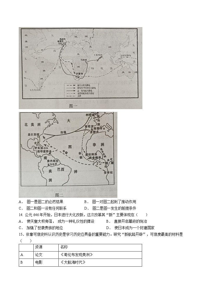 辽宁省鞍山市第二中学2024年~2025学年部编版九年级上学期10月份月考历史试题(无答案)第3页