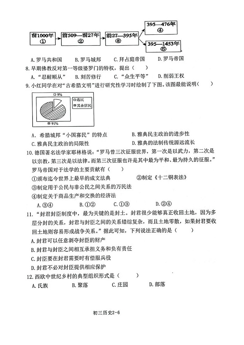 陕西省西安市第二十三中学2024-2025学年部编版九年级上学期10月月考历史试题02