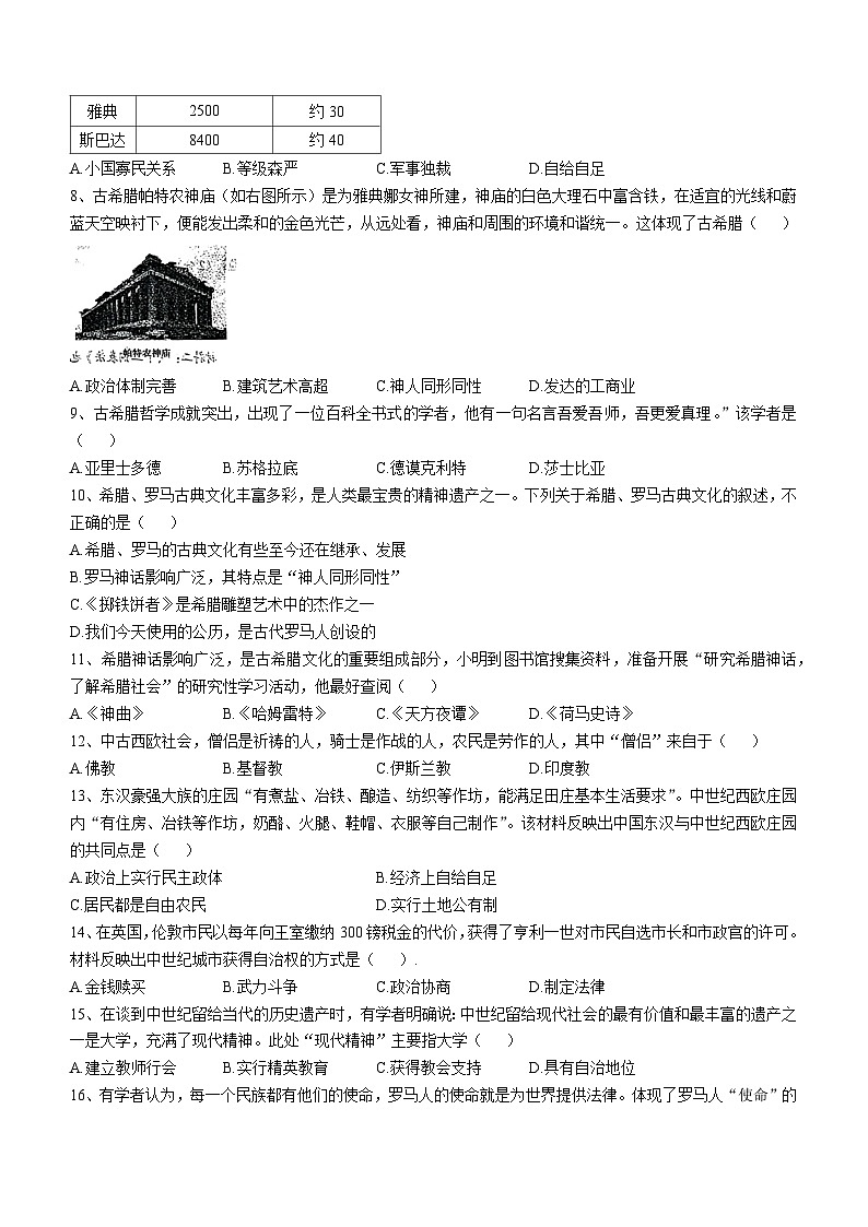 山东省济宁市梁山县2024--2025学年部编版九年级历史上学期10月月考试题(无答案)第2页