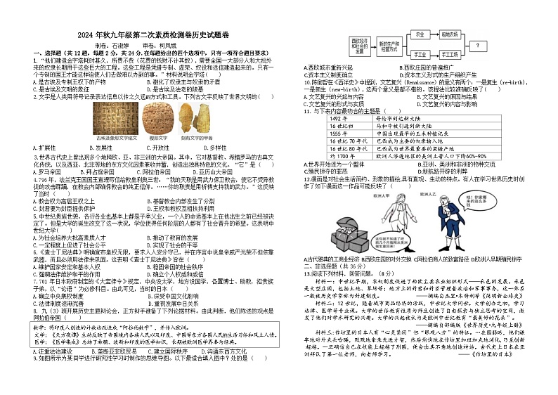 湖北省阳新县富川中学2024-2025学年上学期九年级第二次月考历史试题第1页