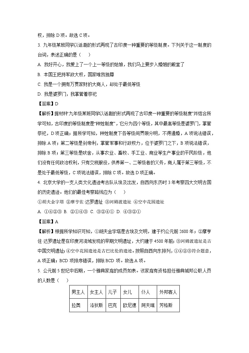 [历史]山东省聊城市聊城教育联盟共同体2024-2025学年九年级上学期9月月考试题(解析版)第2页