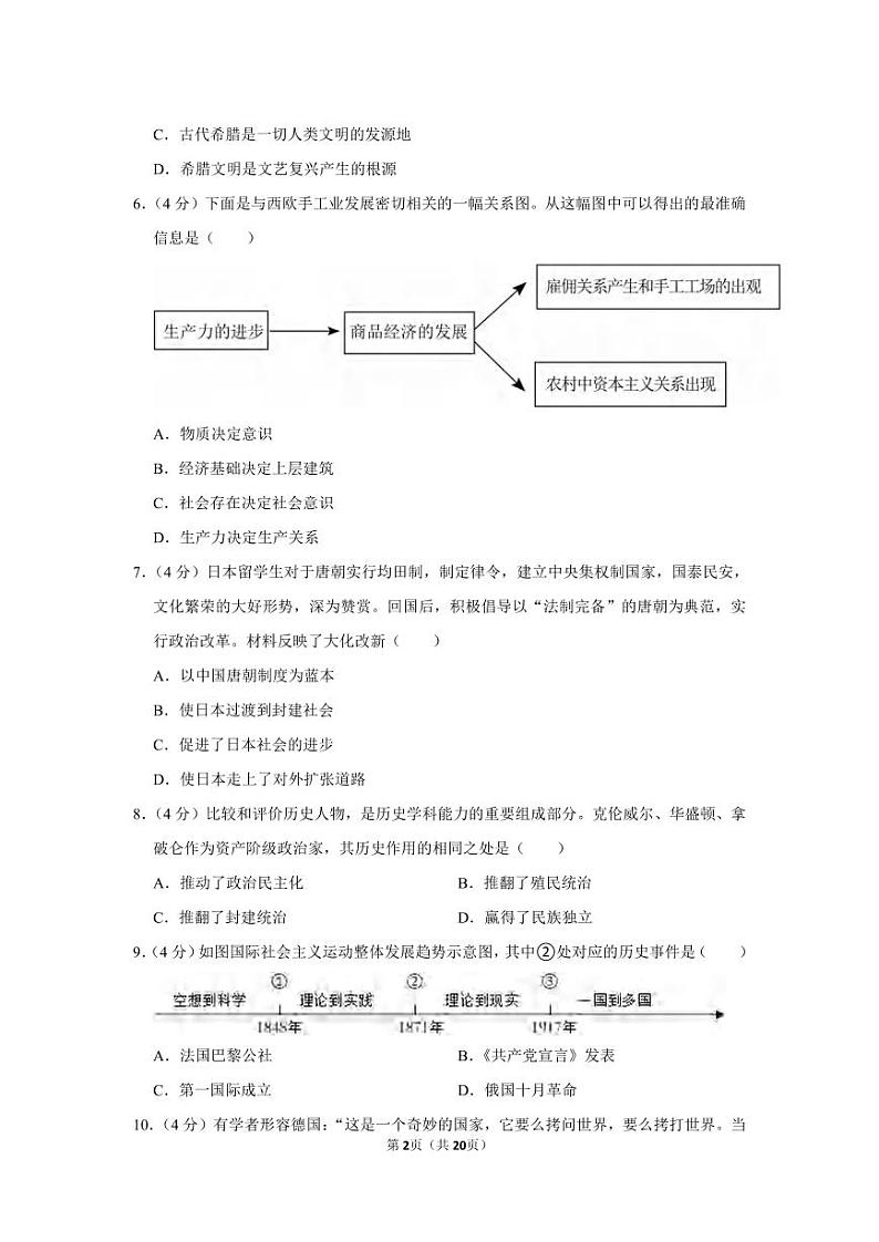 湖南省长沙市湖南师范大学附属中学2022--2023学年部编版九年级上学期期末历史试卷第2页