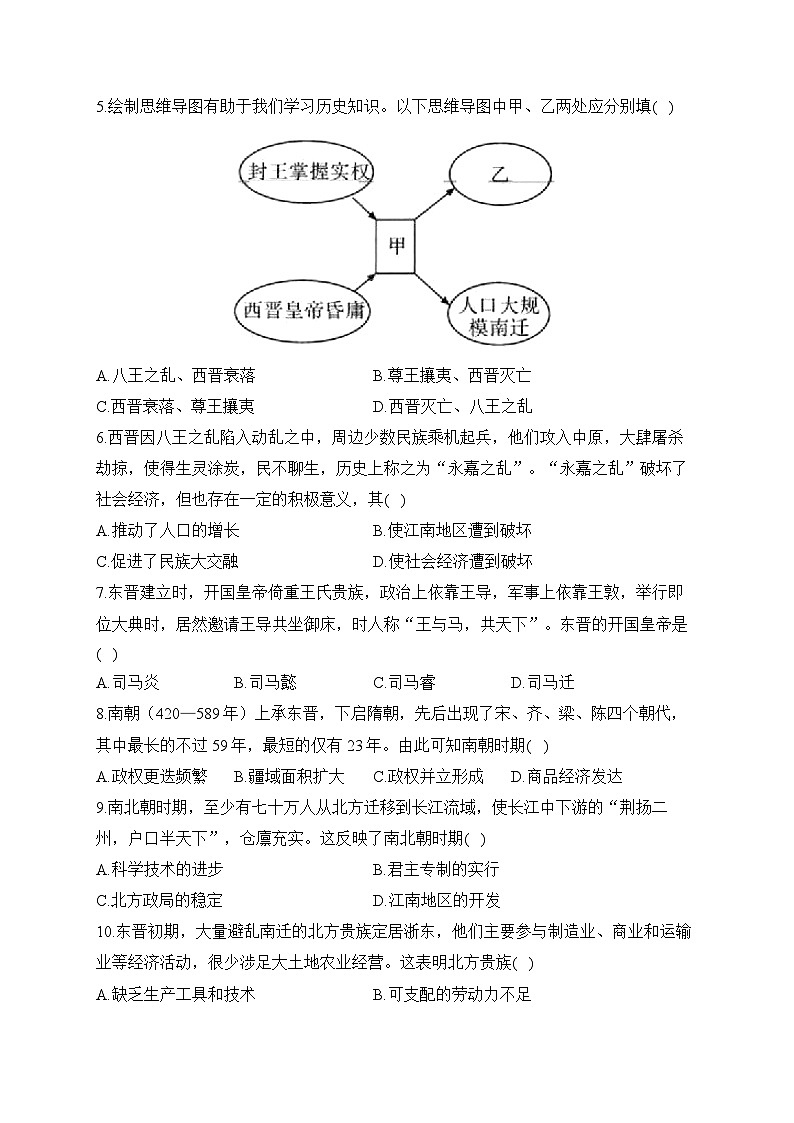 第四单元 三国两晋南北朝时期：孕育统一和民族交融——七年级上册历史统编版（2024）单元质检卷（B卷）（含答案）第2页