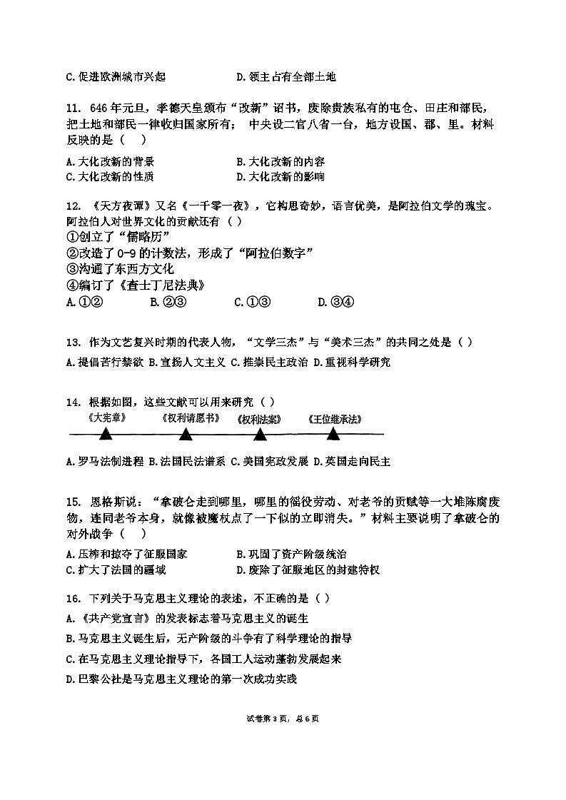 湖南省邵阳市新宁县十校2024-2025学年九年级上学期10月期中历史试题第3页