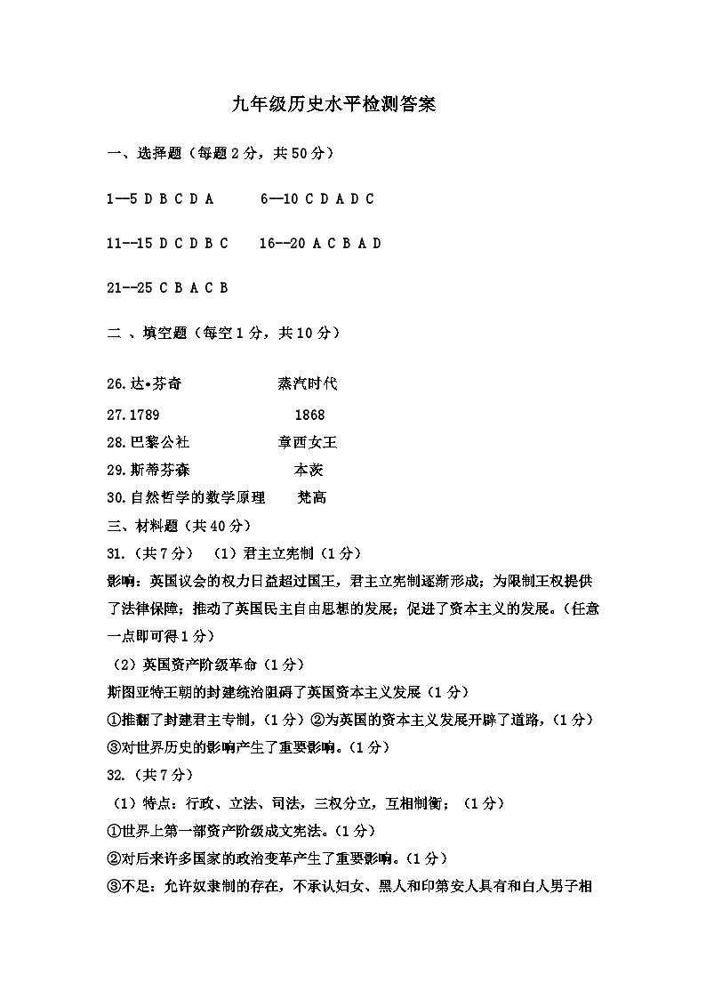 山东省聊城市茌平区实验中学2024-2025学年九年级上学期10月测试历史试题01