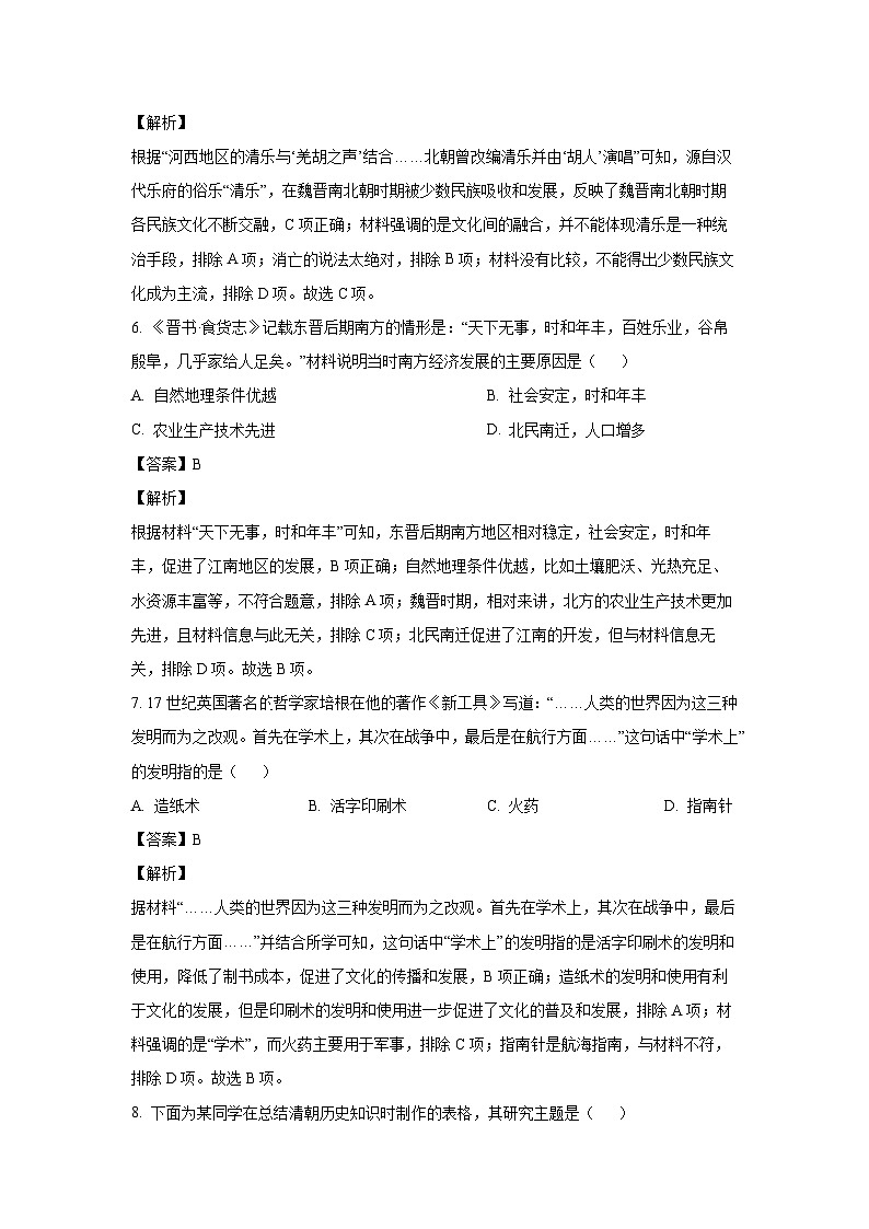2024年江苏省连云港市赣榆外国语学校中考二模(1)历史试卷（解析版）第3页