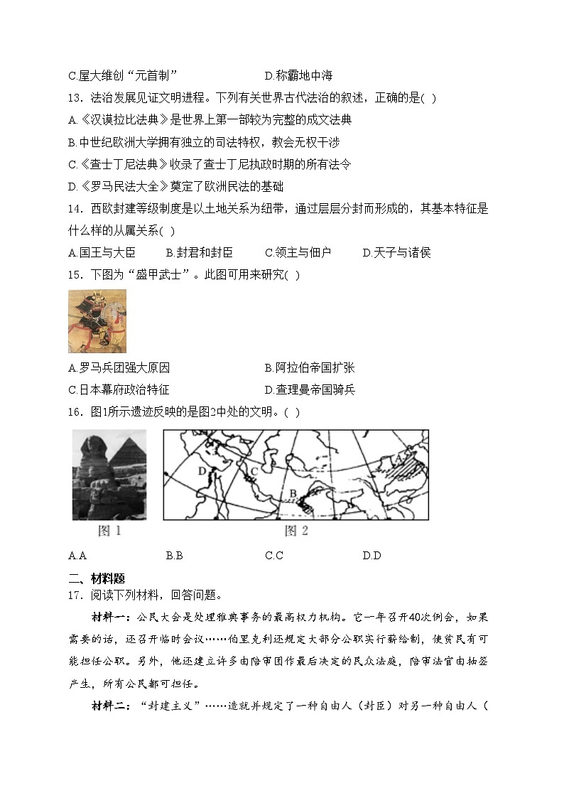 湖南省邵阳市新邵县2025届九年级上学期9月月考历史试卷(含答案)第3页