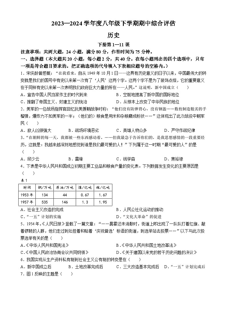 江西省南昌市部分校联考2023-2024学年八年级下学期期中历史试题01