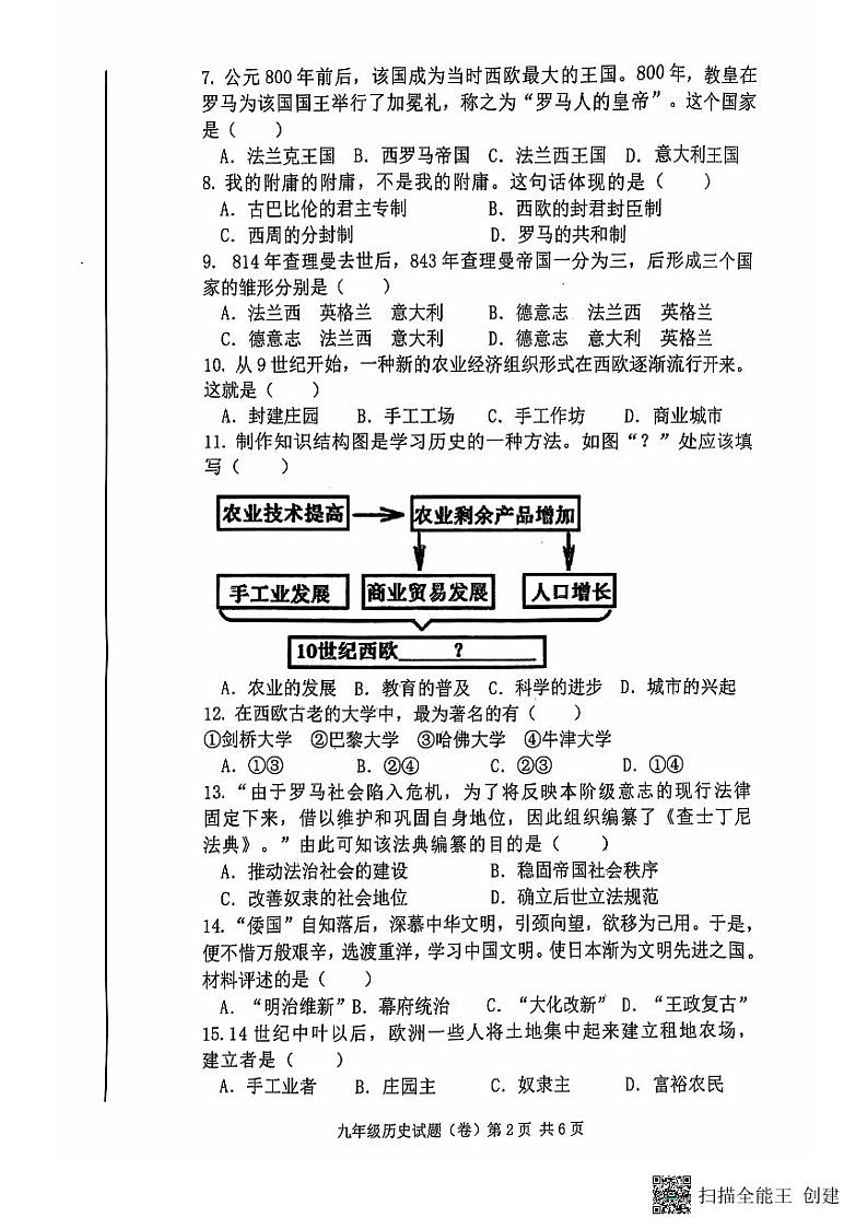 陕西省三原县2021-2022学年九年级上学期期中历史试题第2页