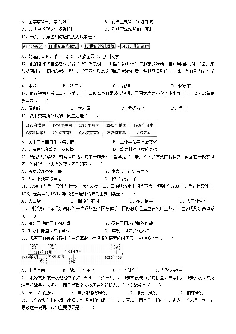 2024年山东省日照市中考历史真题03