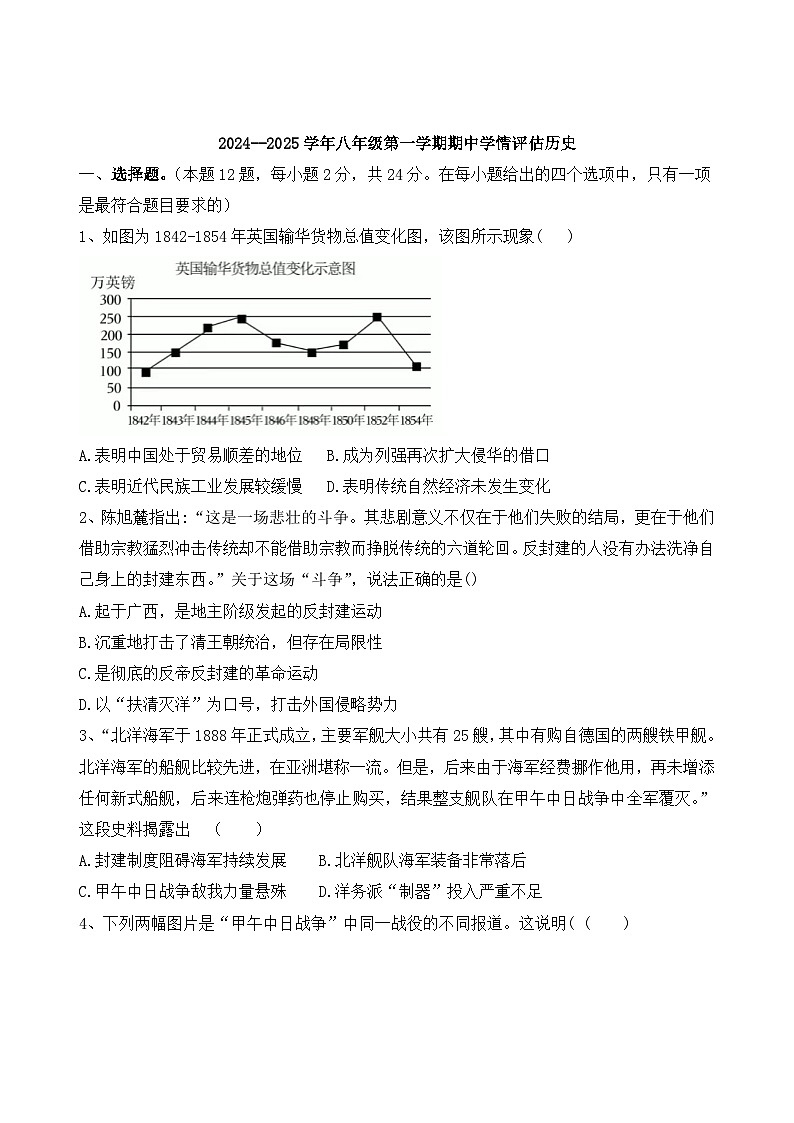 2024-2025八年级历史学情评估第1页