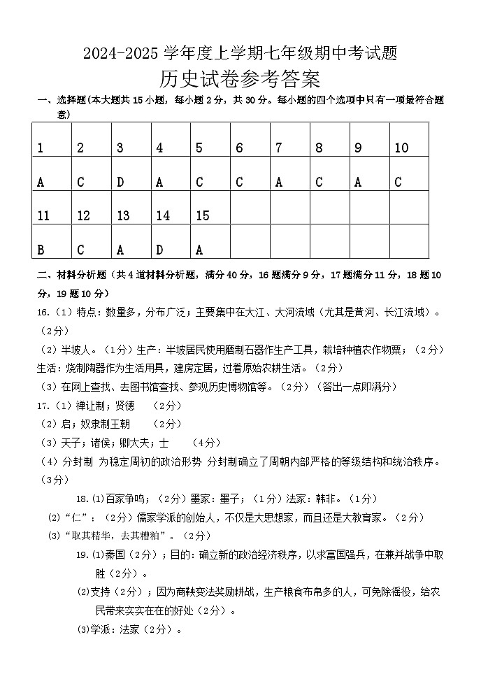 七年级历史答案(1)第1页