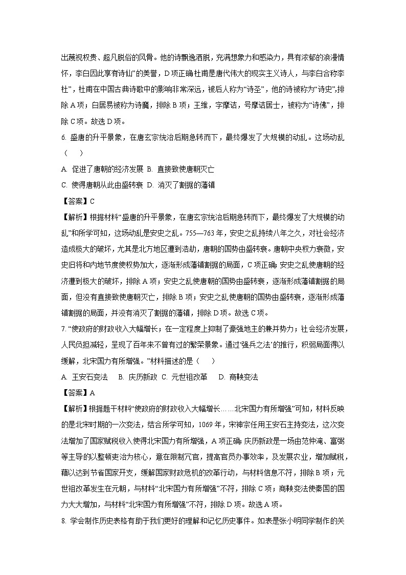 云南省玉溪市峨山彝族自治县2023-2024学年七年级下学期期末历史试卷[解析版]第3页