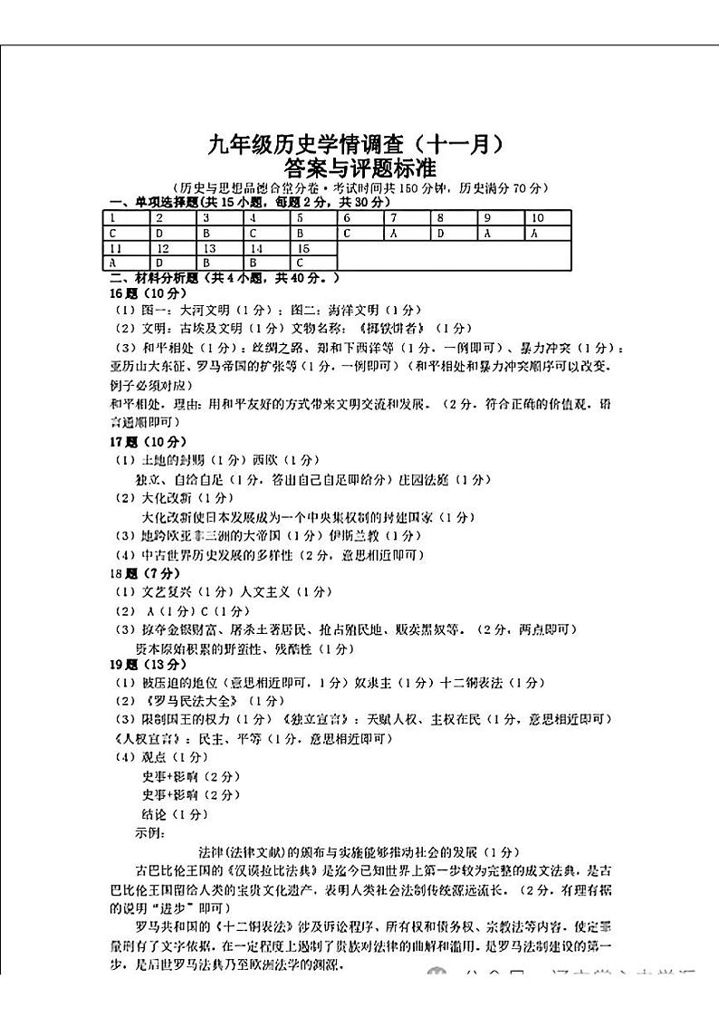 辽宁省鞍山市铁西区2024-2025学年上学期九年级期中测试历史试题01