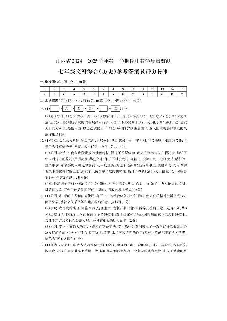 山西省大同市平城区两校联考2024-2025学年七年级上学期11月期中历史试题01