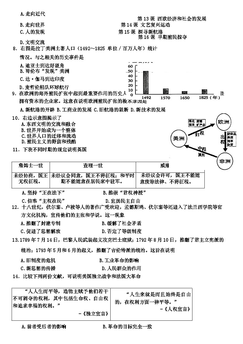 历史初三上学期期中考试第2页
