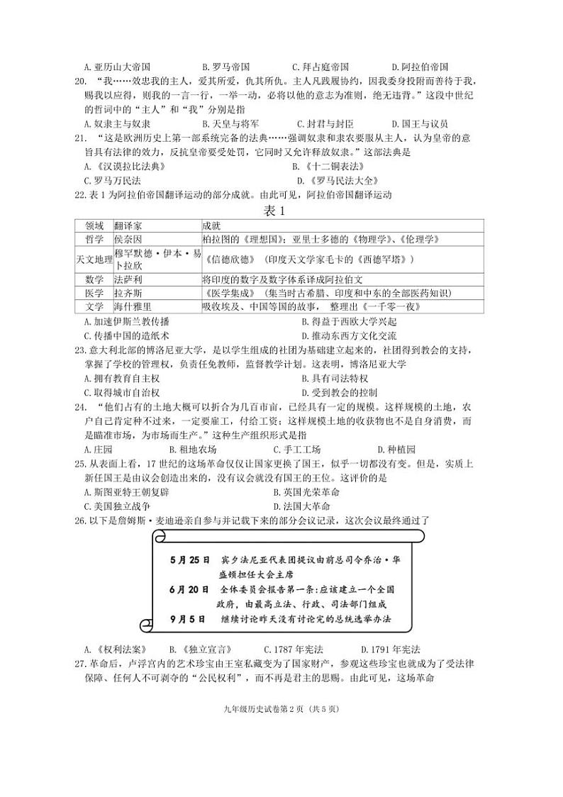 江苏省南通市崇川区2024～2025学年部编版九年级上学期历史期中质量监测试题（含答案）02