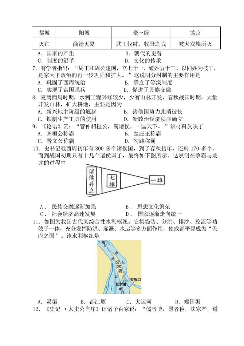 江苏省无锡市侨谊集团校2024～2025学年七年级上学期期中考试历史试题（含答案）02