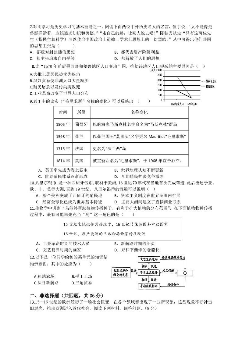 九年级历史期中试卷第2页