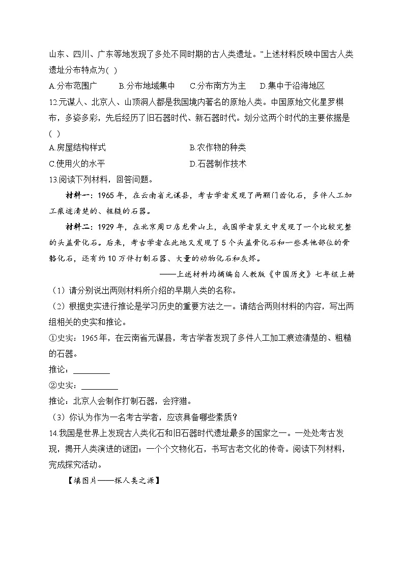 第1课_远古时期的人类活动【同步练习】第3页