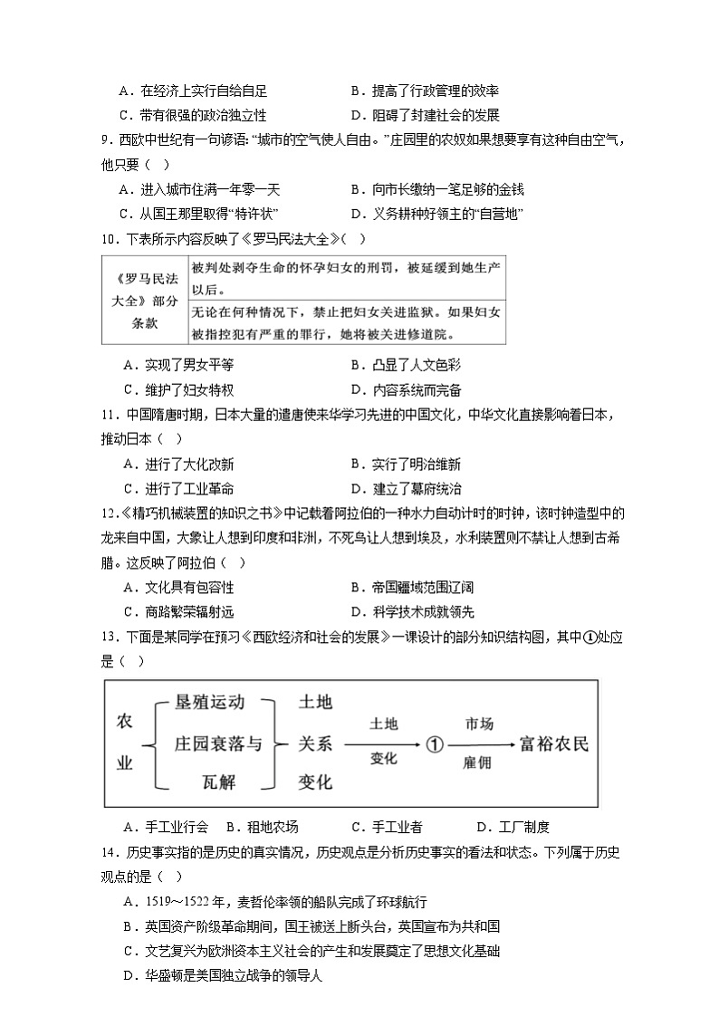 丰城中学2024-2025学年上学期初三创新班期中考试历史试卷第2页